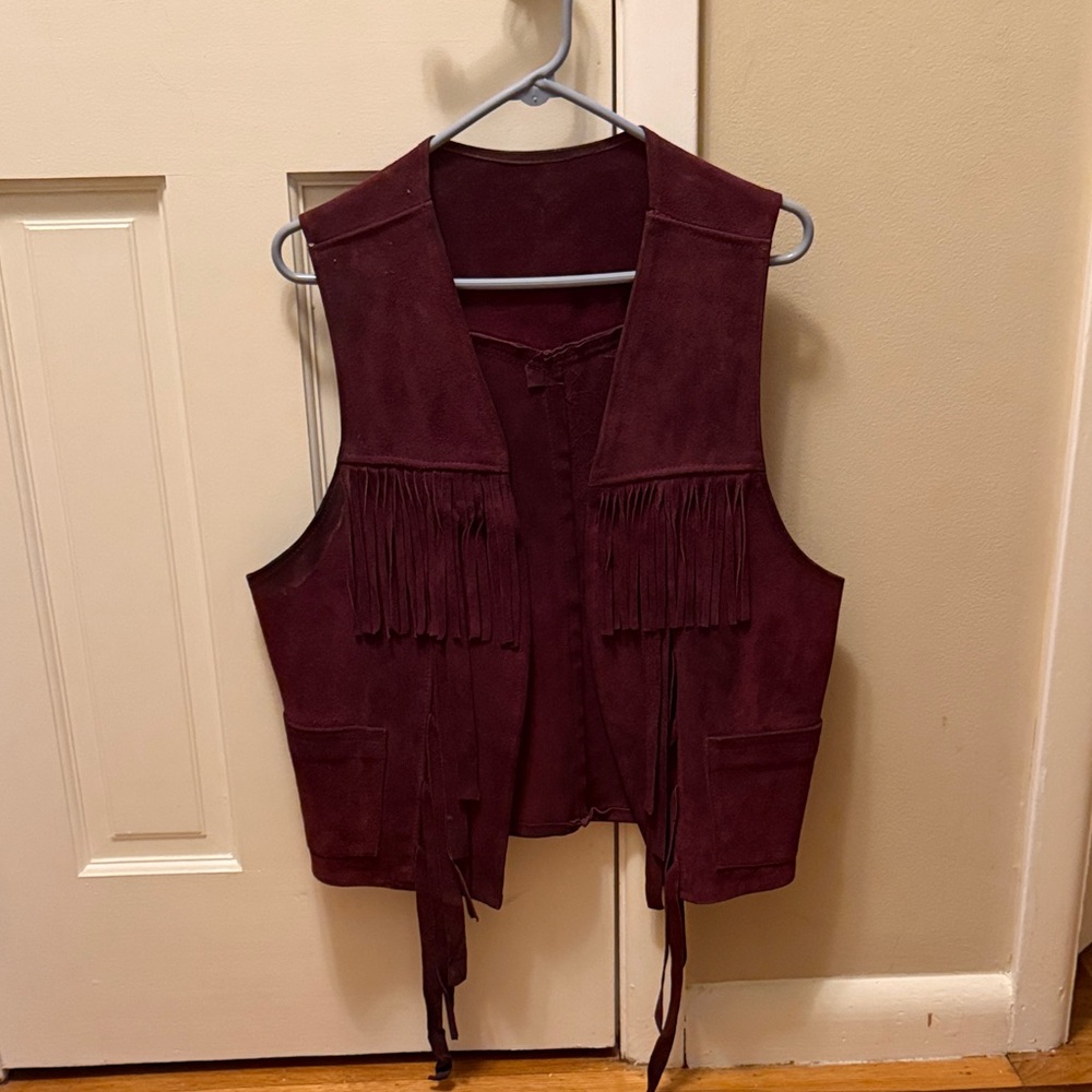 Burgundy Fringe Suede Vest